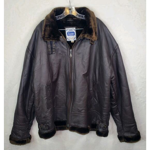 Nexus Other - Vtg Nexus Dark Brown Leather Fur Lined Bomber Aviator Jacket Coat Buckles Men 3X
